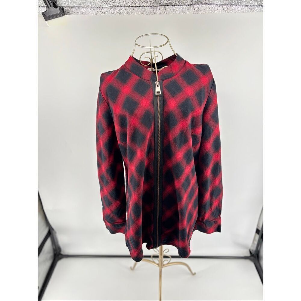 Soft Surroundings Manchester Tunic Zip Front Buffalo Plaid Size M Red
